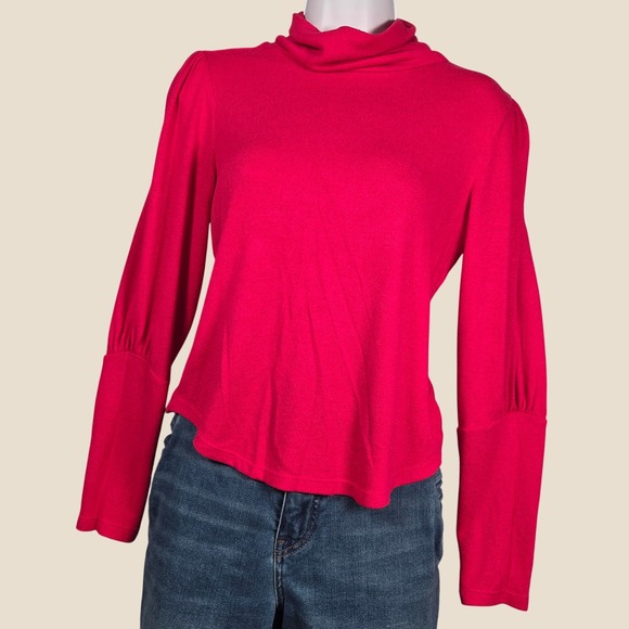 Anthropologie Tops - Anthropologie Women XS Turtleneck Puff Sleeve Top Pink Cozy Soft Academia